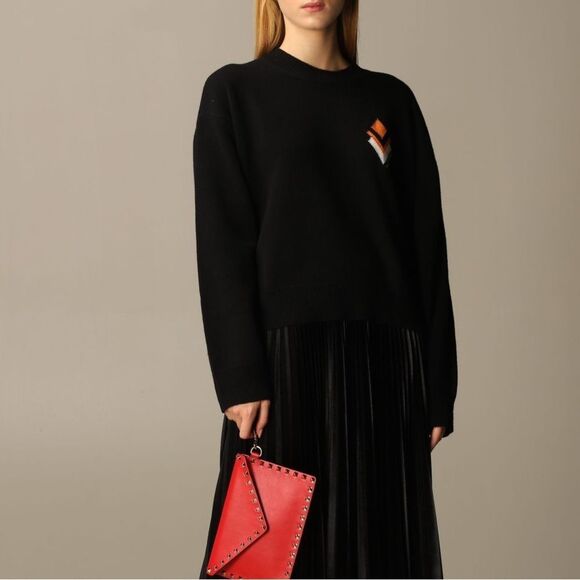 Valentino jacquard logo cashmere &  wool blend black crew neck sweater XS‎ - Picture 7 of 16